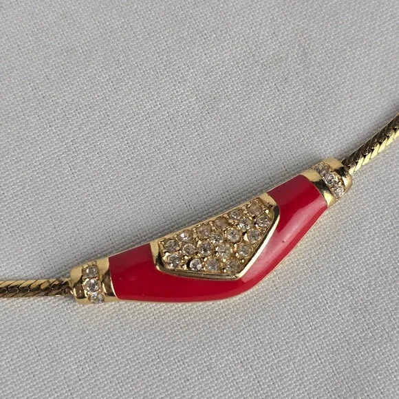 Vintage Vendome Red Enamel Crystal Detail Collar Necklace - Picture 3 of 6